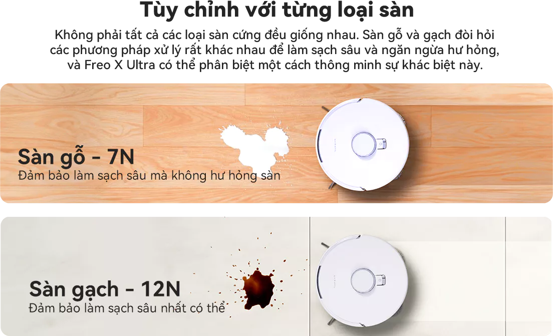 Robot hút bụi lau nhà Narwal Freo X Ultra vệ sinh theo từng loại sàn