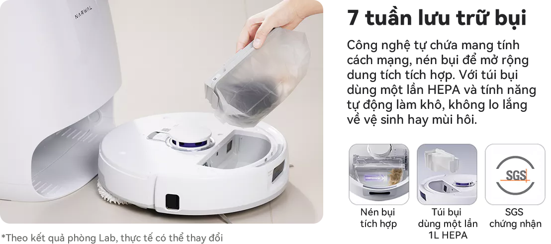 Robot hút bụi lau nhà Narwal Freo X Ultra lưu trữ bụi 7 tuần